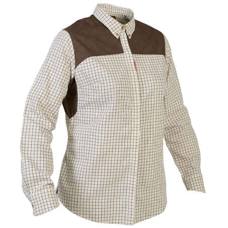 WOMEN'S COTTON LONG-SLEEVE BREATHABLE HUNTING SHIRT 500 BEIGE.