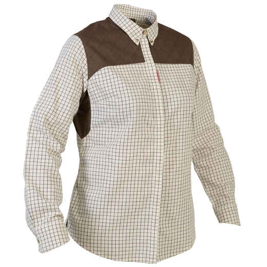 
      WOMEN'S COTTON LONG-SLEEVE BREATHABLE HUNTING SHIRT 500 BEIGE.
  