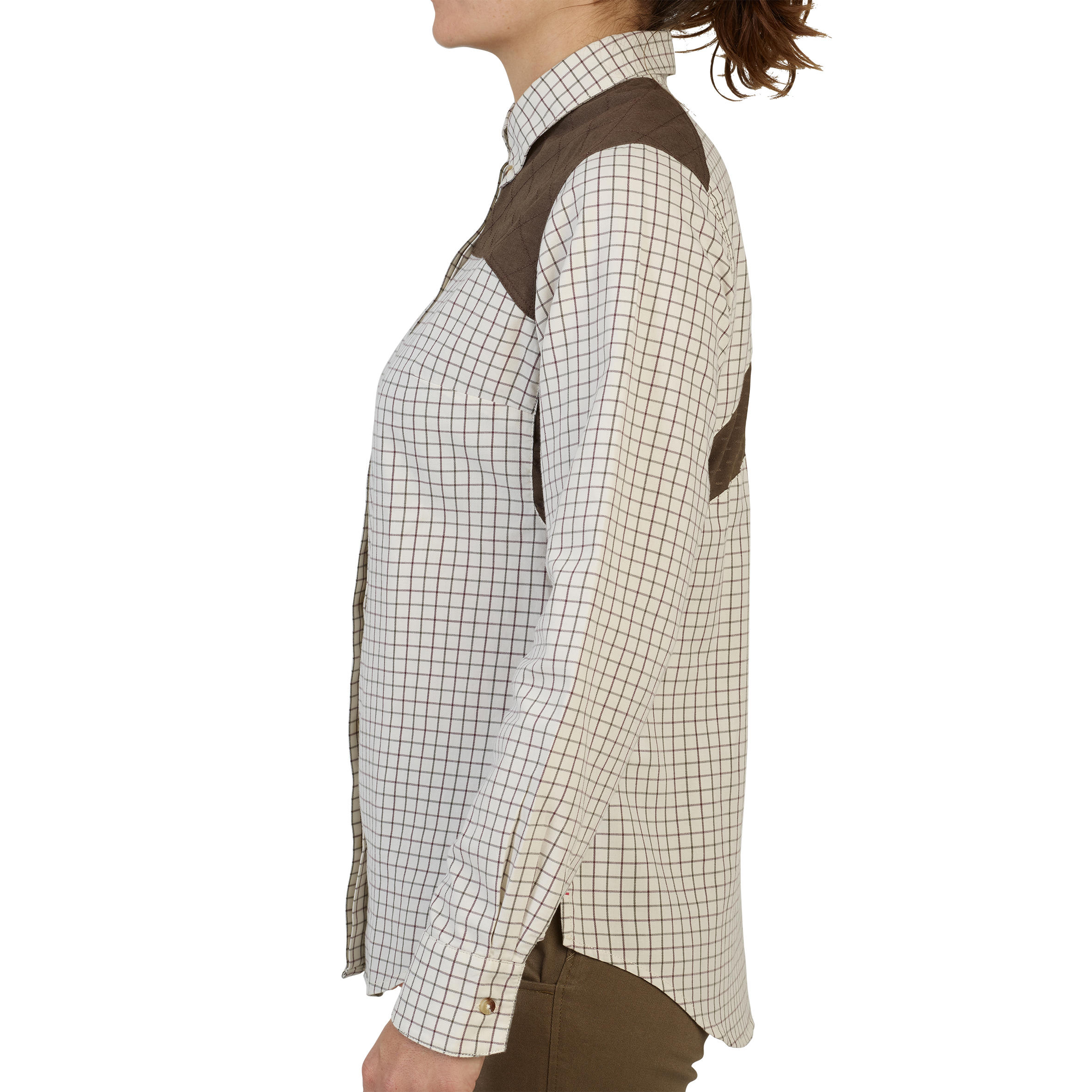 Jagdbluse 500 Baumwolle Langarm atmungsaktiv beige kariert  3/13