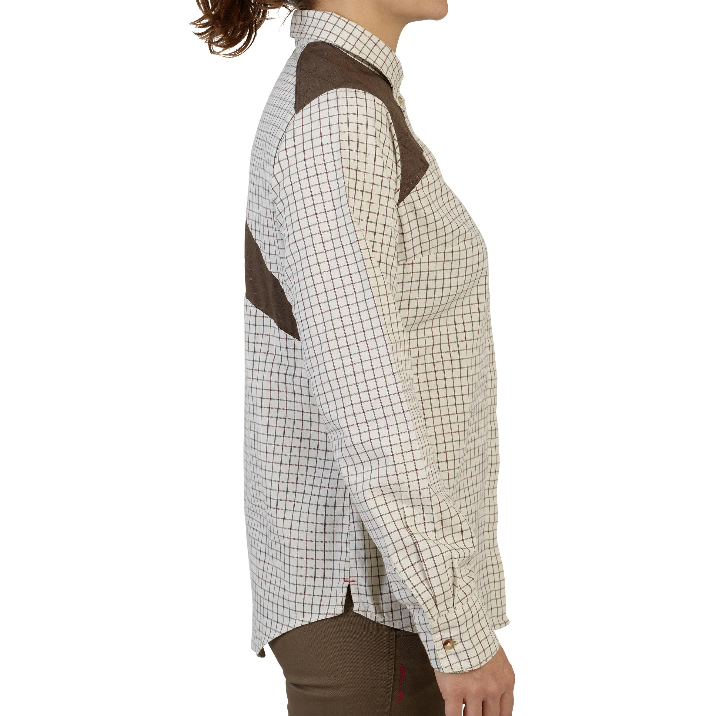 Jagdbluse 500 Baumwolle Langarm atmungsaktiv beige kariert  4/13