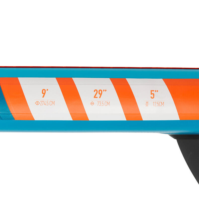 Opblaasbaar touring supboard voor beginners 9 feet blauw/oranje