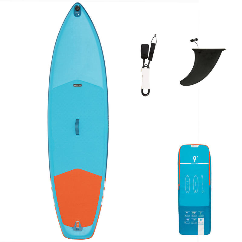BEGINNER TOURING INFLATABLE STAND-UP PADDLE BOARD 9 FOOT - BLUE AND ORANGE