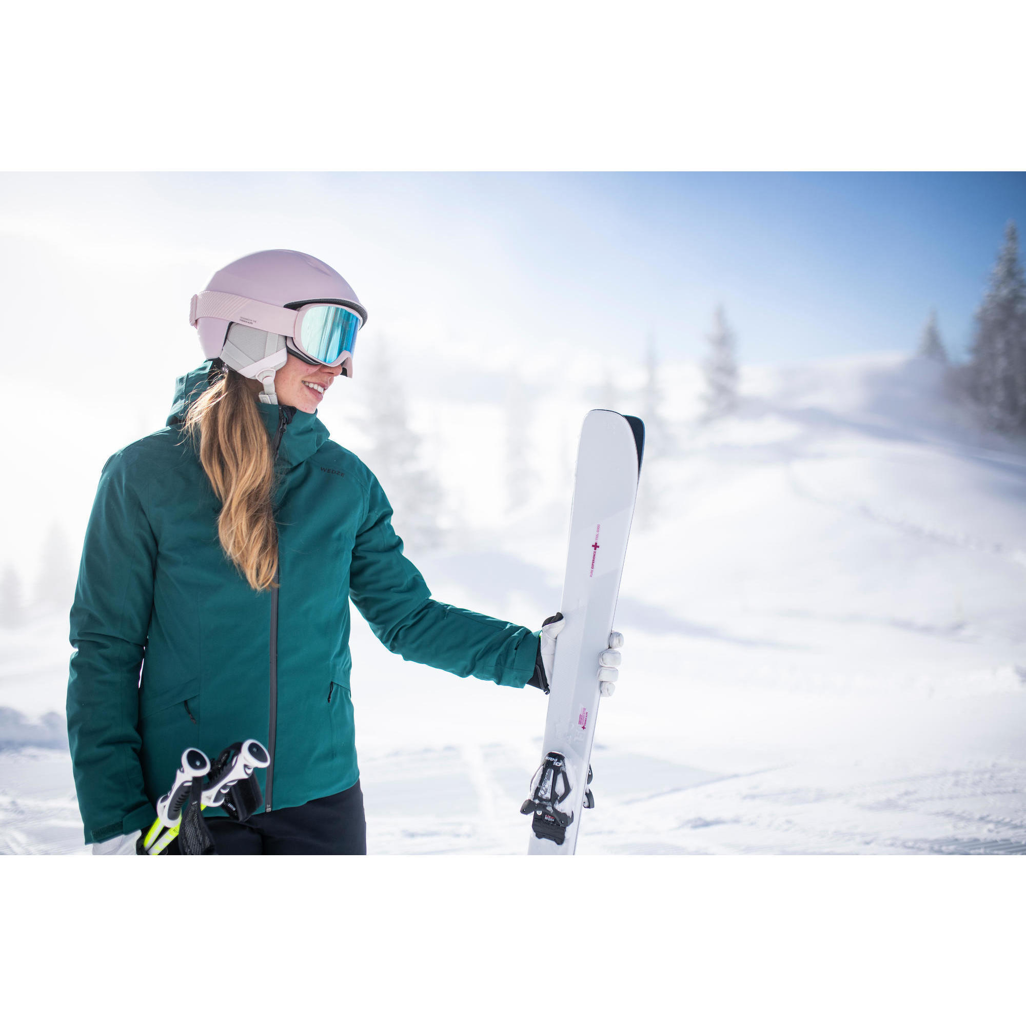 ЛЫЖИ ДЛЯ ТРАССОВОГО КАТАНИЯ С КРЕПЛЕНИЕМ ЖЕНСКИЕ БЕЛО-ФИОЛЕТОВЫЕ CROSS 150+ WEDZE