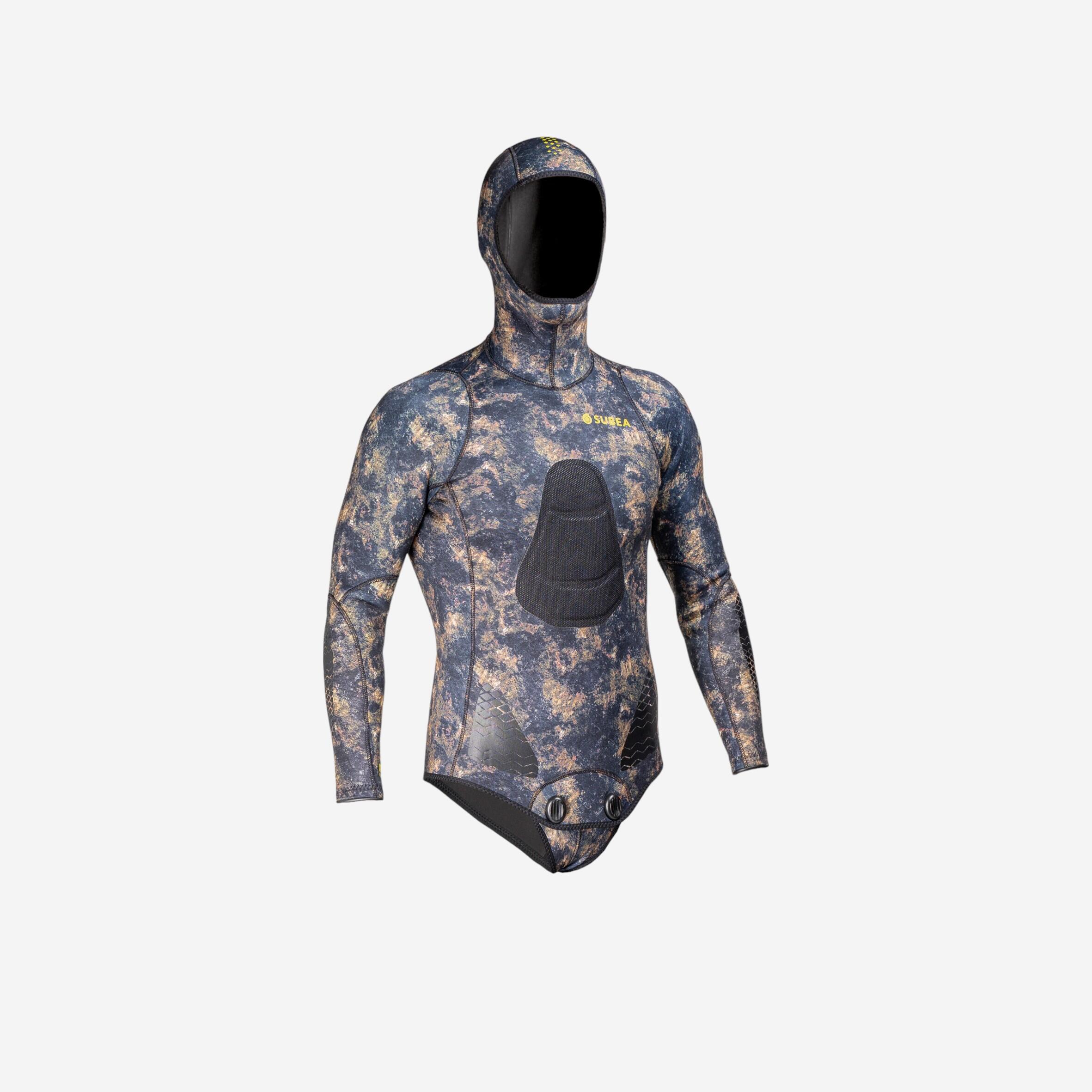 Veste SPF500 3mm neoprene refendu camouflage de chasse sous marine apnee SUBEA Decathlon