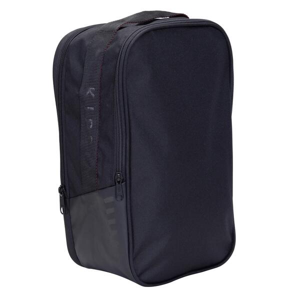 Black football boot bag with a carry handle