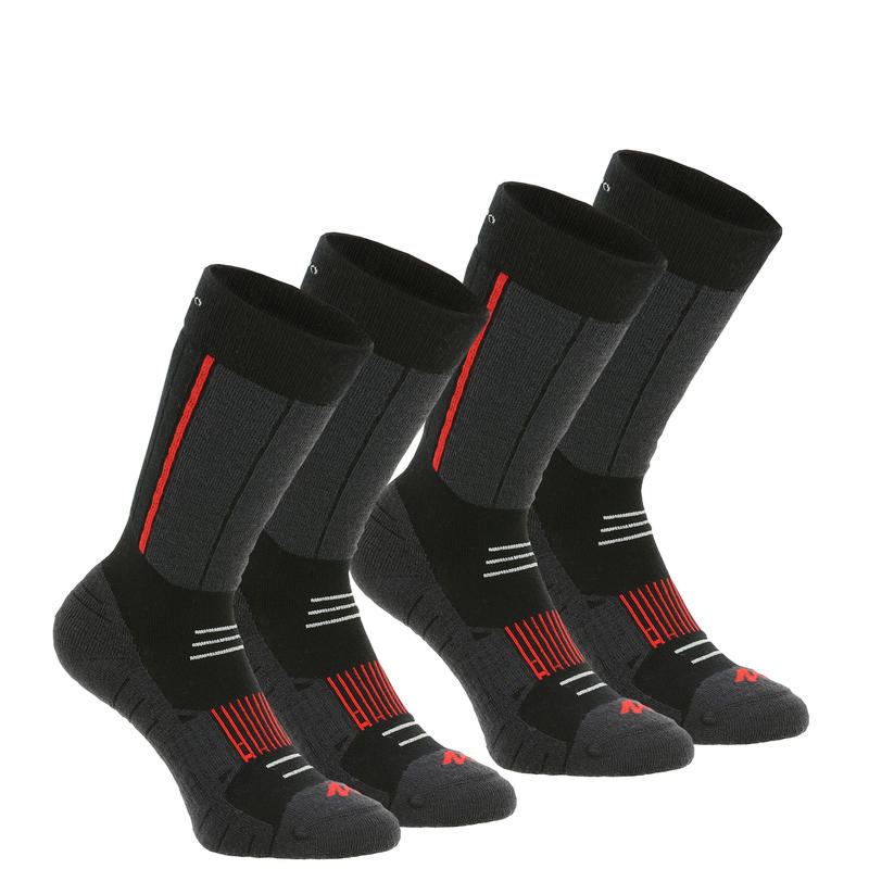 Chaussettes de randonnée neige adulte SH520 x-warm mi-hauteur noires rouge. Chaussettes de randonnée neige adulte SH520 x-warm mi-hauteur noires rouge.