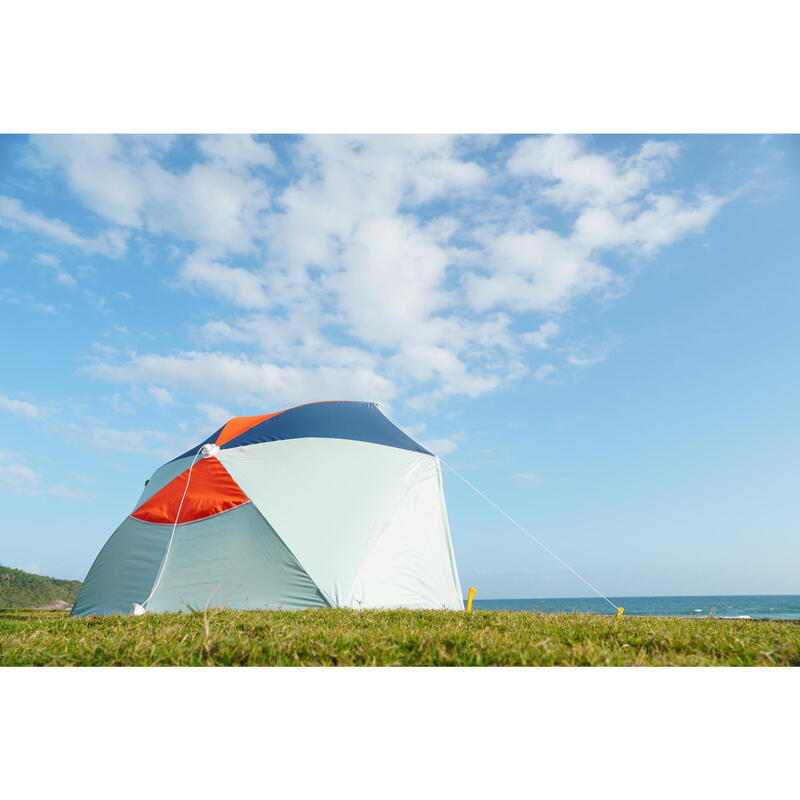 Parasol Abri plage solaire Iwiko 180 menthe gris orange UPF 50+ 3 places