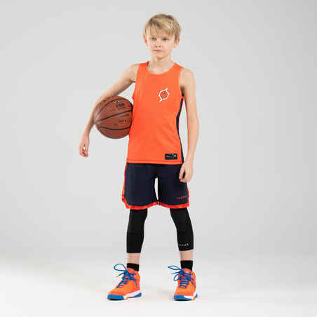 Basketballtrikot ärmellos wendbar T500R Kinder marineblau/orange