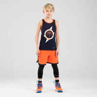 Boys'/Girls' Intermediate Reversible Basketball Shorts SH500R - Navy/Orange