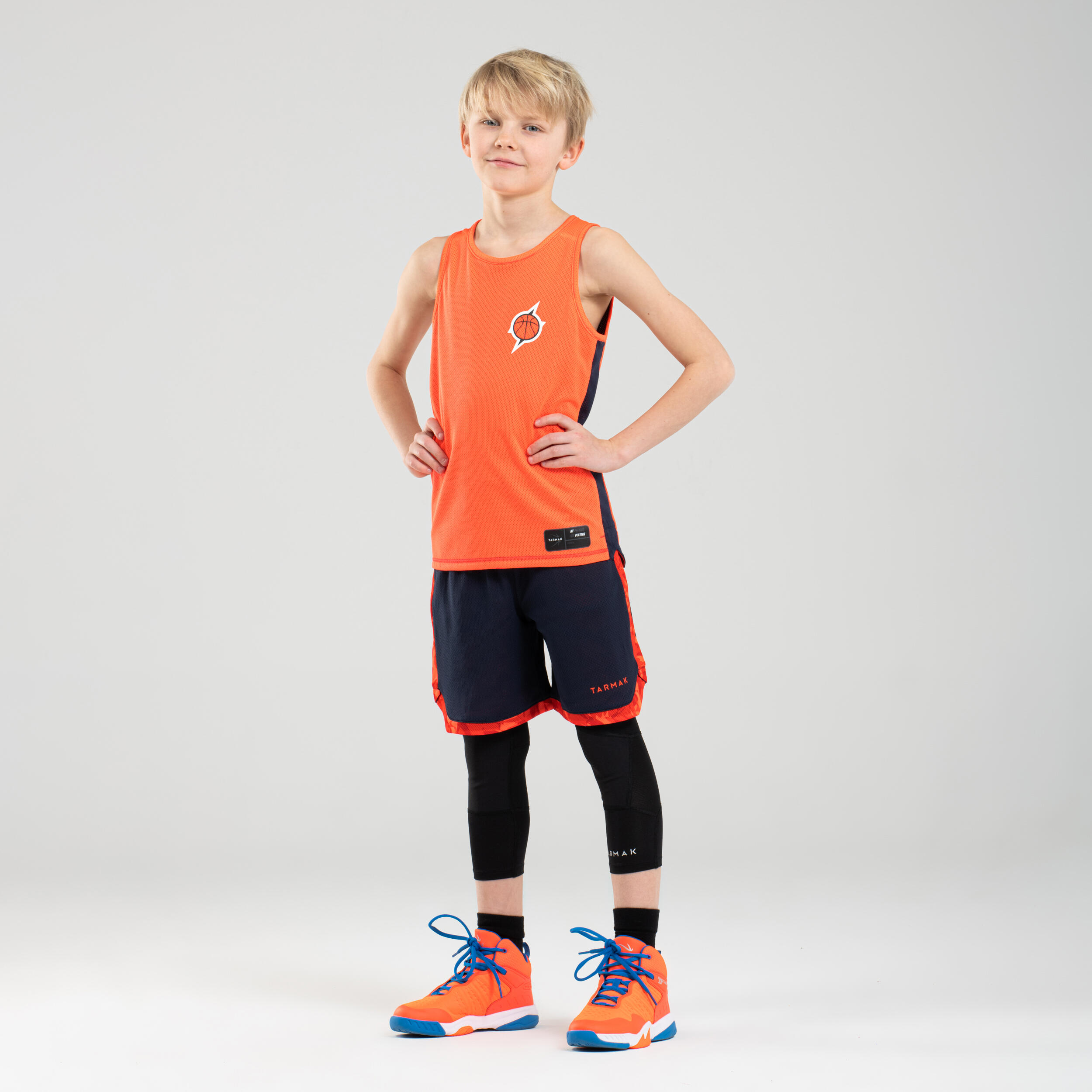 Boys'/Girls' Intermediate Reversible Basketball Shorts SH500R - Navy/Orange 3/7