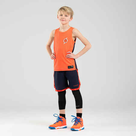 Boys'/Girls' Intermediate Reversible Basketball Shorts SH500R - Navy/Orange