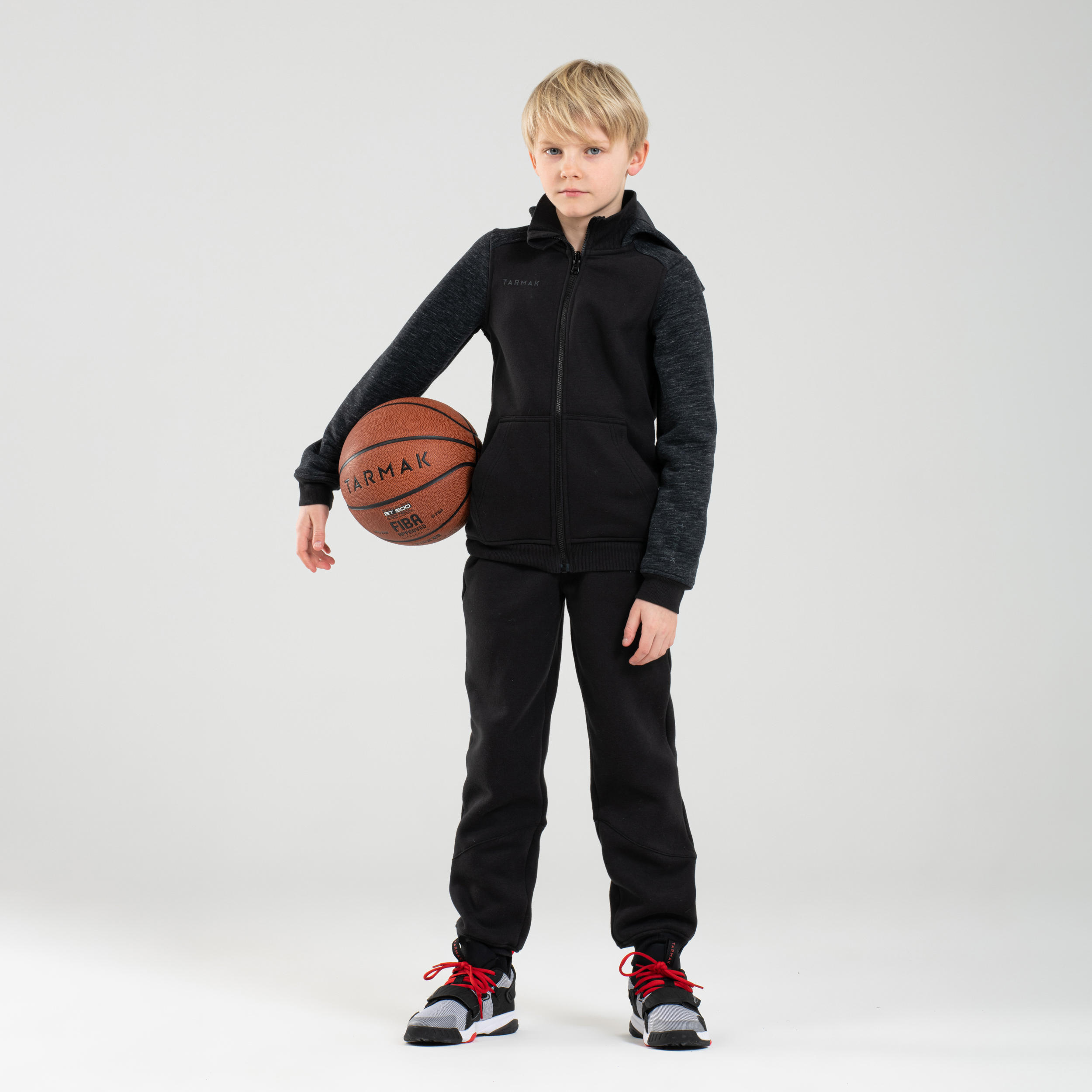 J500 Boys'/Girls' Intermediate Basketball Tracksuit Jacket - Black 2/4