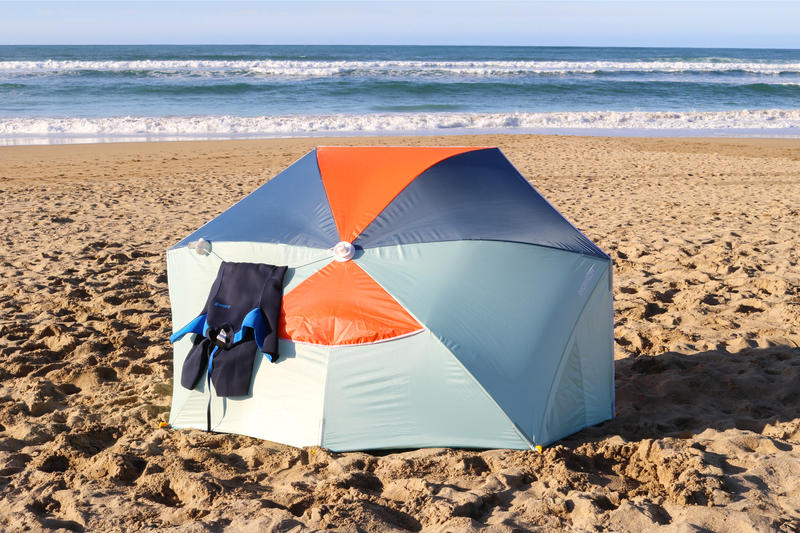 3person sun Shelter beach Parasol UPF50+ Iwiko 180 mint grey orange Decathlon