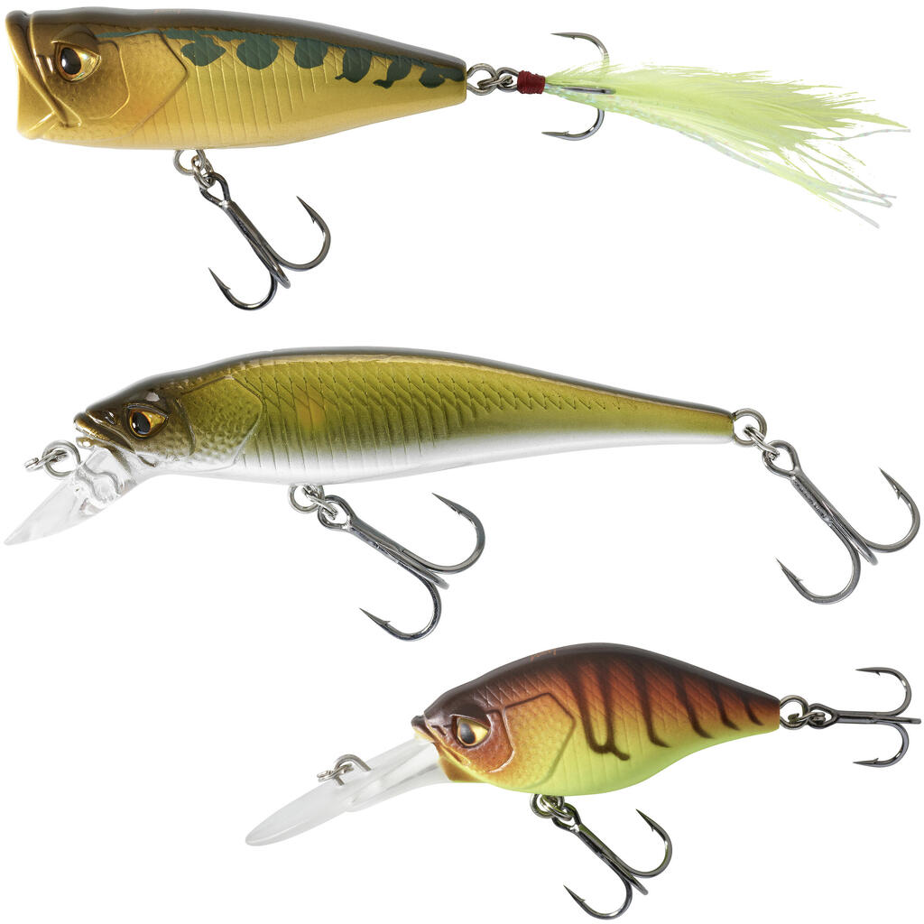 LURE FISHING CRANKBAIT PERCH KIT POPPER MINNOW 3 CRANKBAIT