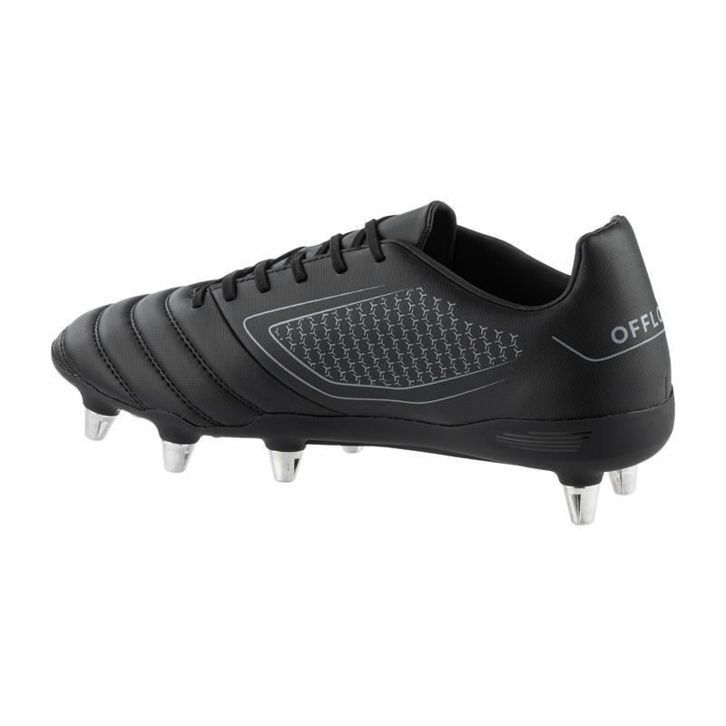 Men's Soft Ground ScrewIn Rugby Boots Impact R100 SG 8 Studs Black Decathlon