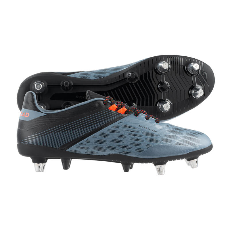 Botas De Rugby Offload R500 SG Híbridas Terreno Mixto Adulto Gris Naranja