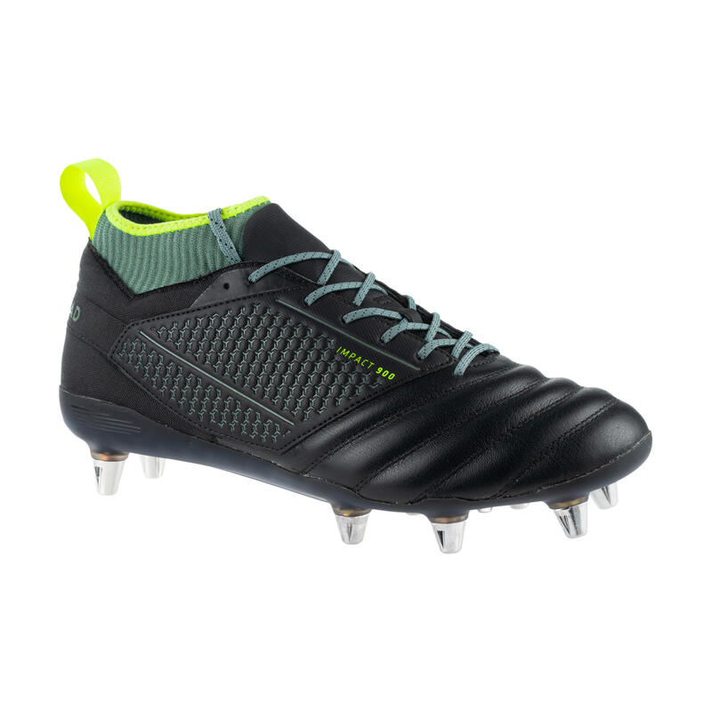 CHAUSSURES DE RUGBY VISSÉES TERRAIN GRAS IMPACT R900 8 crampons HOMME NOIRE