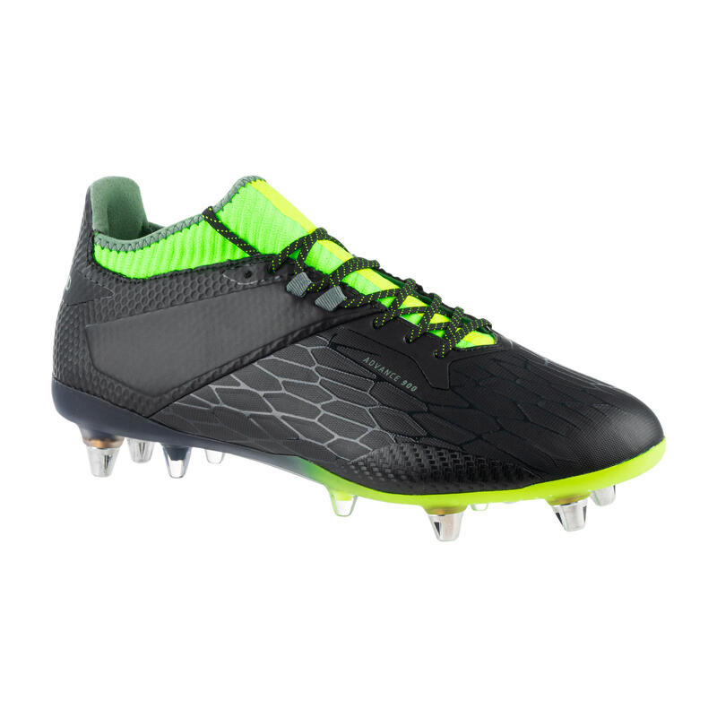 CHAUSSURES de RUGBY TERRAIN vissée hybride HOMME ADVANCE R900 SG NOIR JAUNE