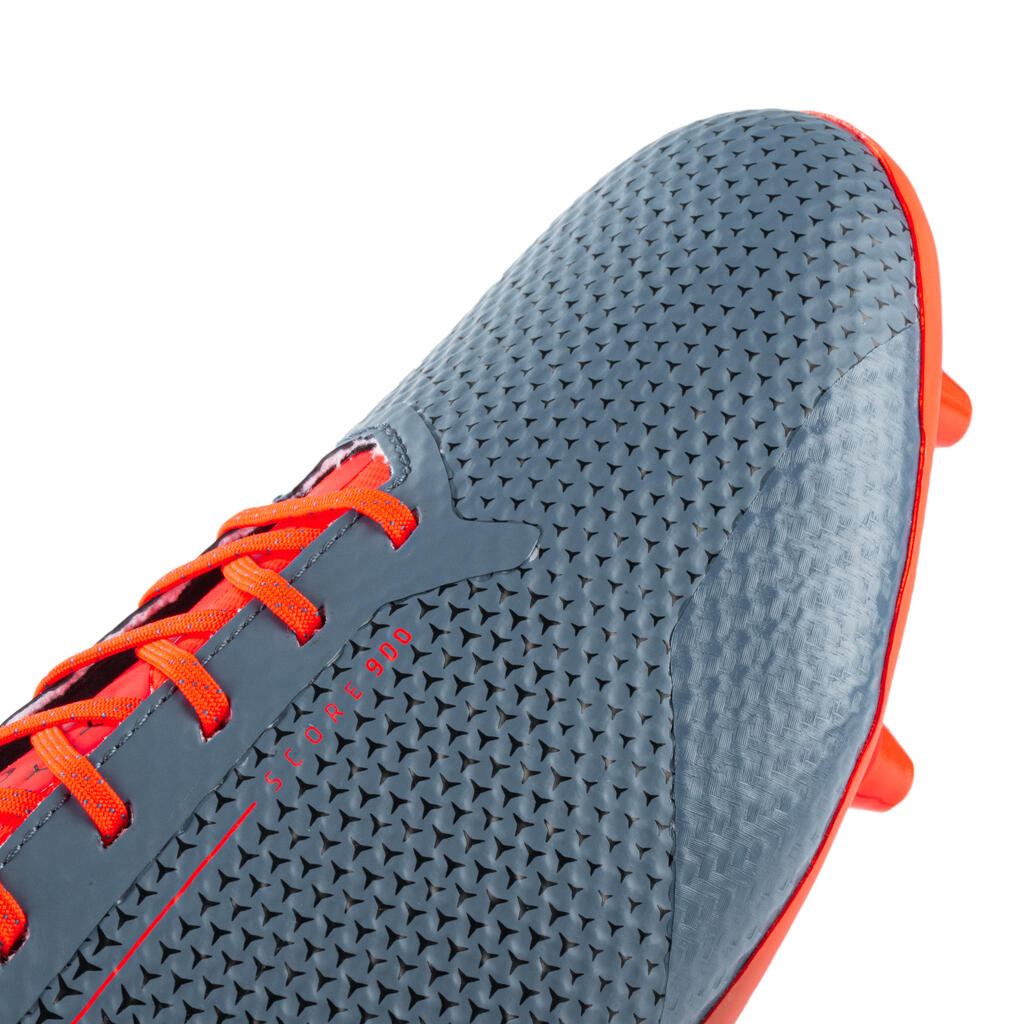 Rugbyschuhe Score 900 FG geformte Stollen trockener Boden Herren grau/orange