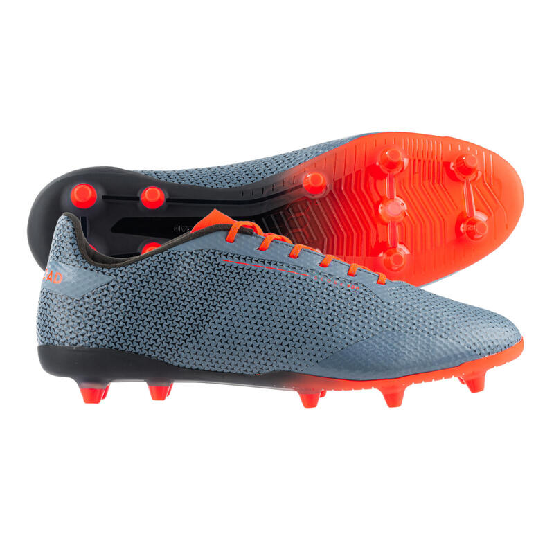 Rugbyschuhe Score 900 FG geformte Stollen trockener Boden Herren grau/orange