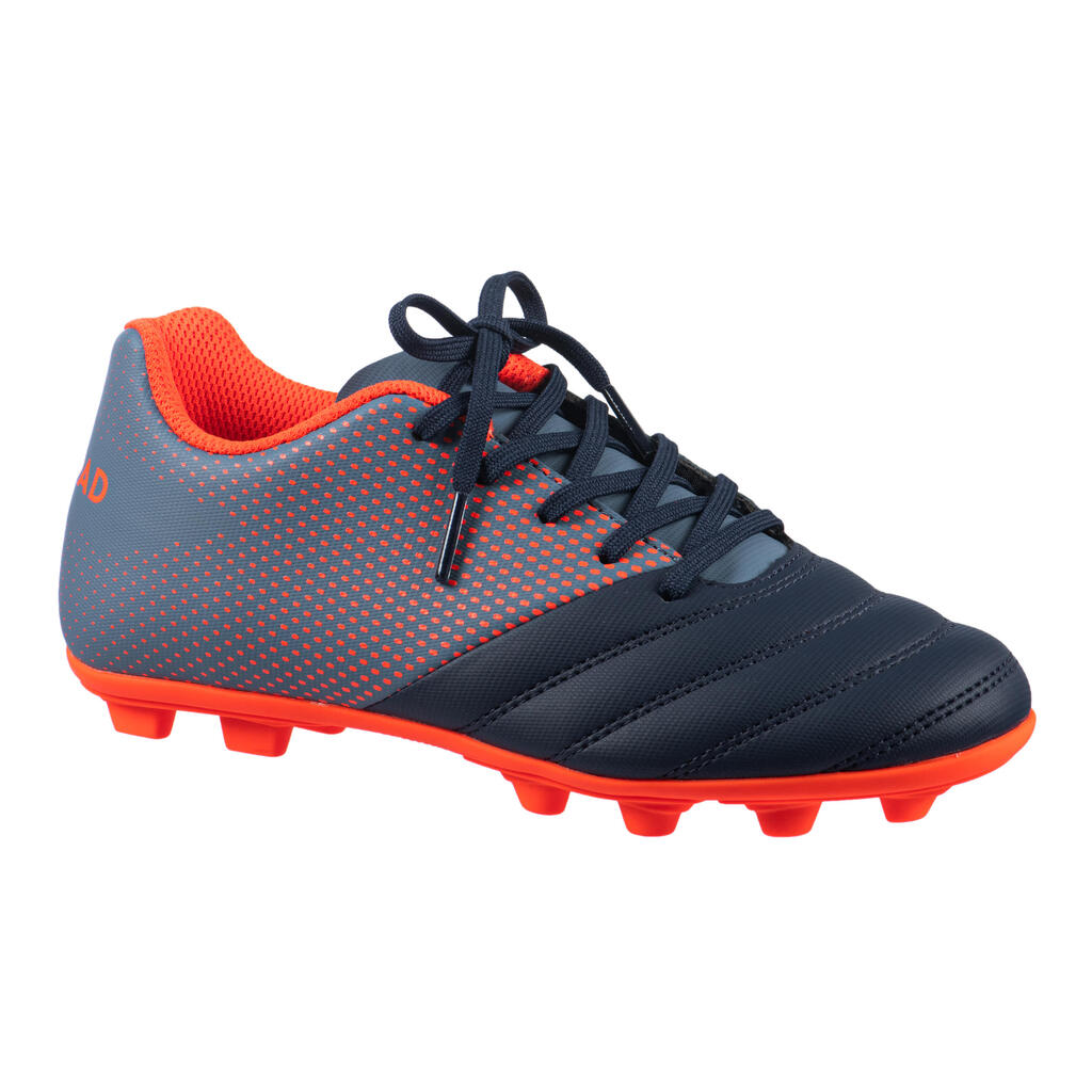 Rugbyschuhe R100 FG gegossene Sohle trockener Untergrund Kinder blau/rot