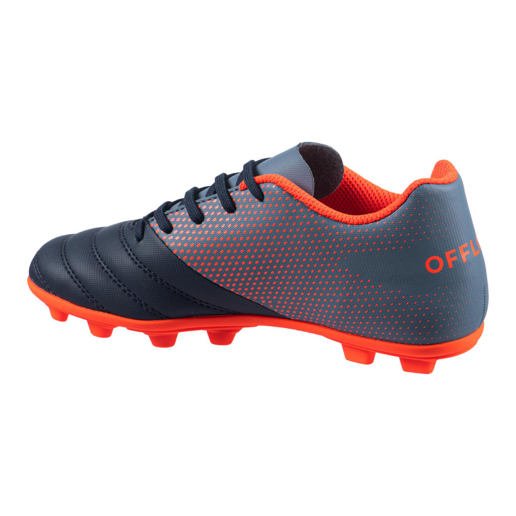 Rugbyschuhe R100 FG gegossene Sohle trockener Untergrund Kinder blau/rot