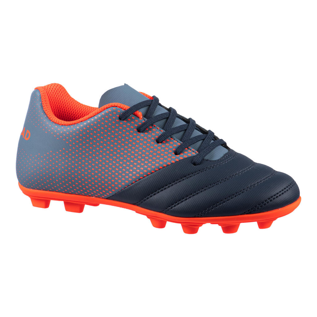 Rugbyschuhe R100 FG gegossene Sohle trockener Untergrund Kinder blau/rot