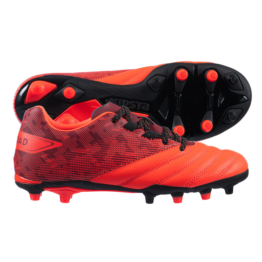 Kinder Rugby Schuhe R500 FG gegossene Sohle trockener Untergrun rot