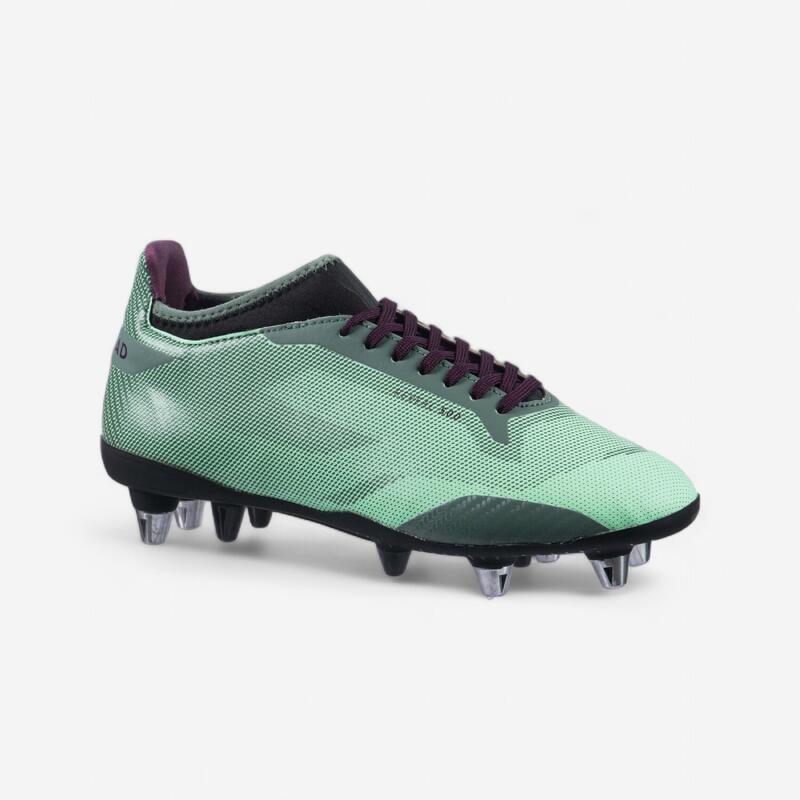 Botas De Rugby Offload Reveal R500 SG Híbridas Terreno Mixto Mujer Verde