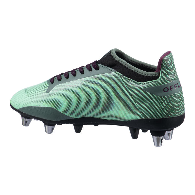 Botas De Rugby Offload Reveal R500 SG Híbridas Terreno Mixto Mujer Verde