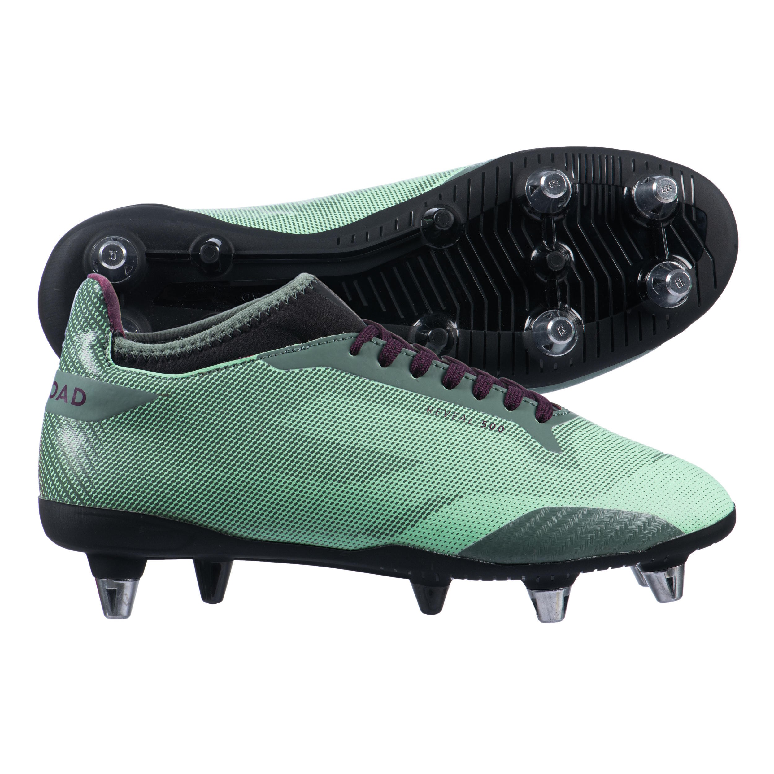 Women's Hybrid Mixed Ground Rugby Boots Reveal R500 SG - Green 3/7