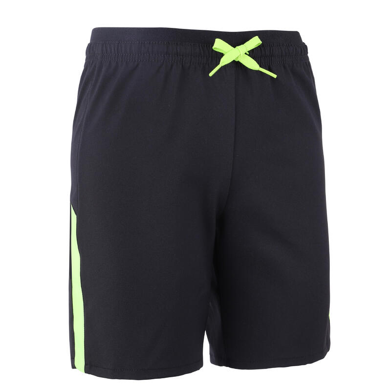 兒童款足球短褲F520－黑色配螢光綠