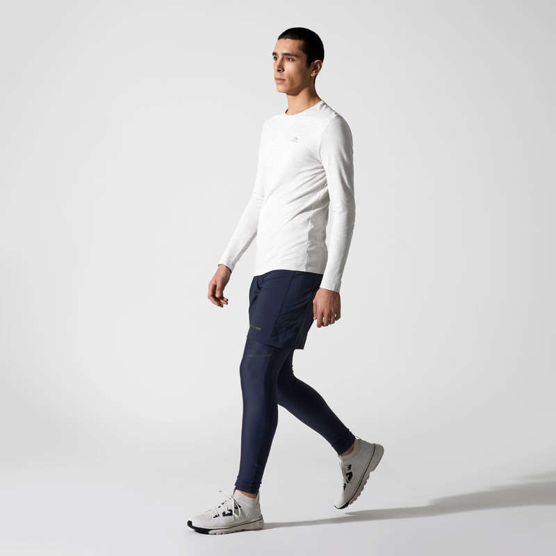 REGULAR MAN JOG WARM/MILD WTHR CLOTHES Clothing - RUN DRY+ ML T-SHIRT BEIGE KALENJI - Tops