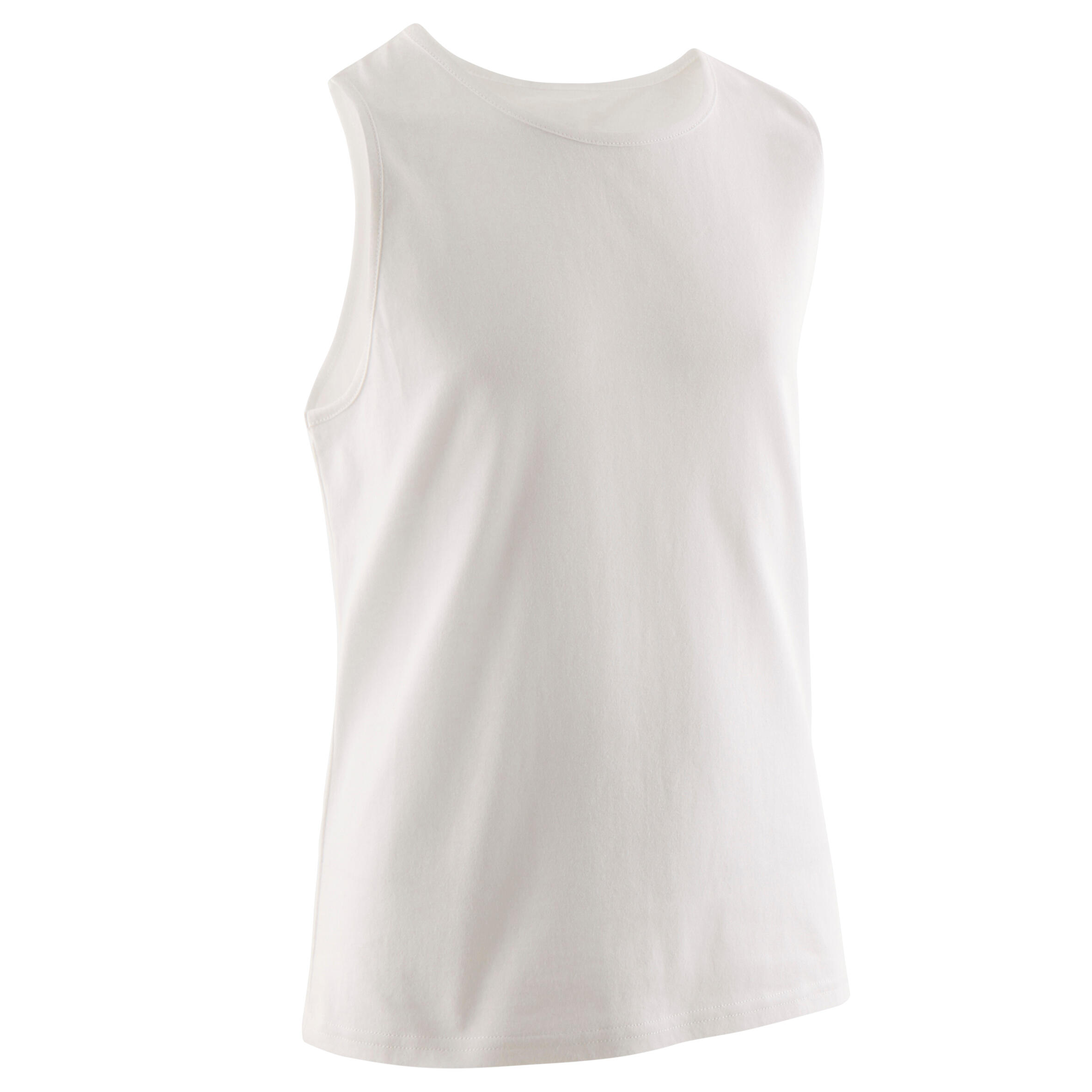 Camiseta gimnasia sin mangas tirantes algodon basica Ninos blanco