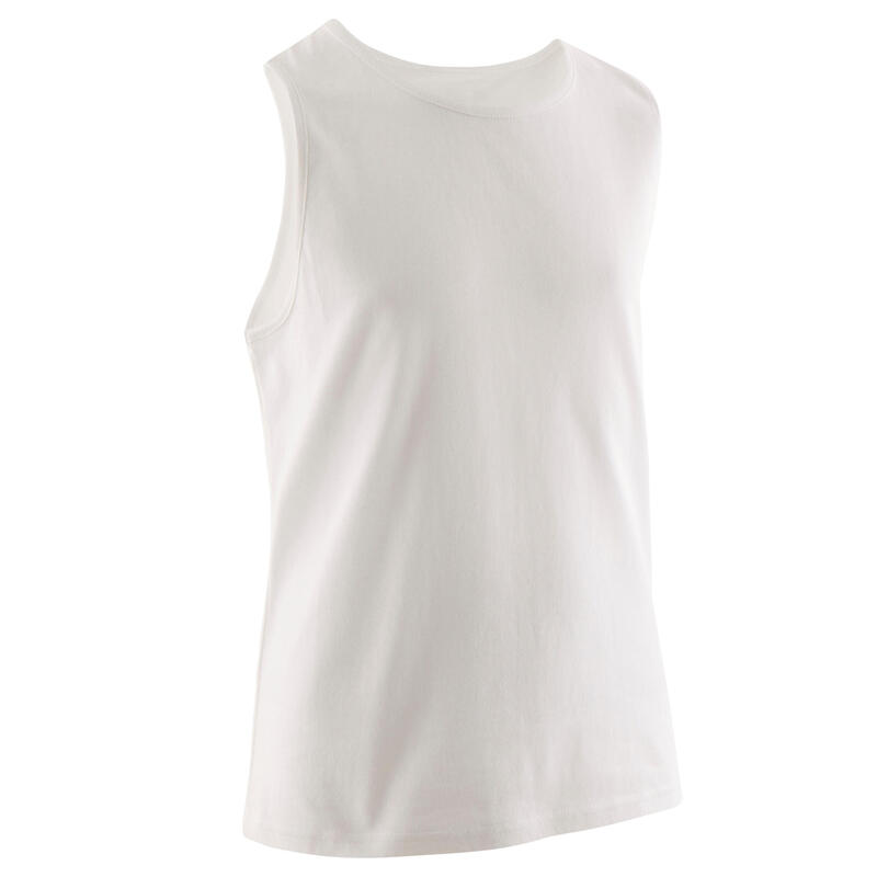 Mouwloos katoenen shirt jongens basic wit