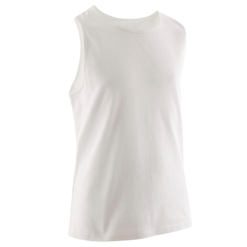 T-shirt Sem Mangas de Ginástica em Algodão Básica Branca