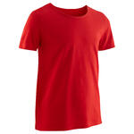 Domyos Recycled T-shirt met korte mouwen voor gym jongens 100 gemêleerd grijs/opdruk