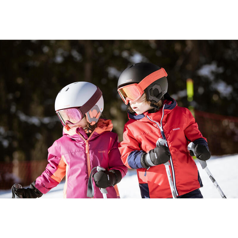 WARME EN WATERDICHTE SKI-JAS VOOR KINDEREN 500 PULL'N FIT ROOD/MARINEBLAUW