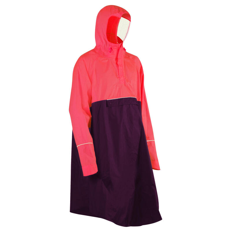 PONCHO PLUIE VÉLO 900 ROSE FLUO/PRUNE