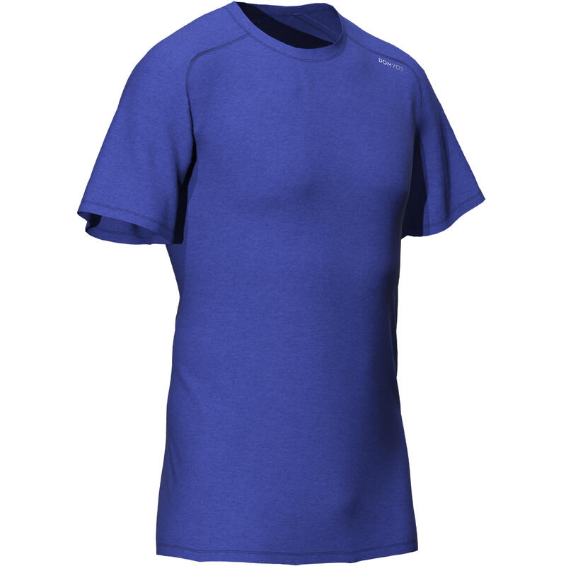 T-shirt de fitness essentiel respirant col rond homme - bleu chiné