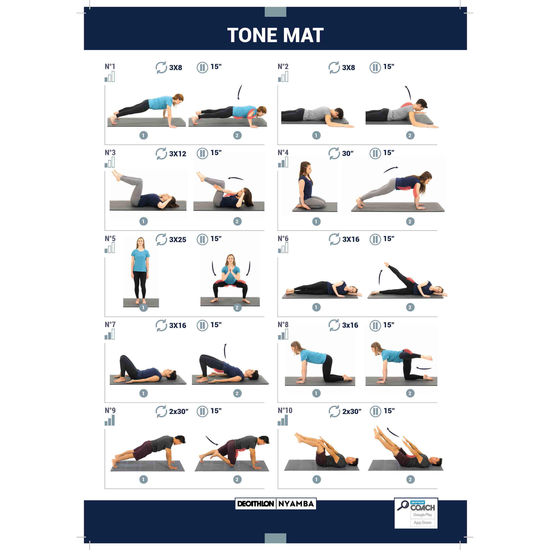 Tonal Mat Durable Fitness Mat Tone Mat 500 - 170 cm x 62 cm x 8 mm - Grey