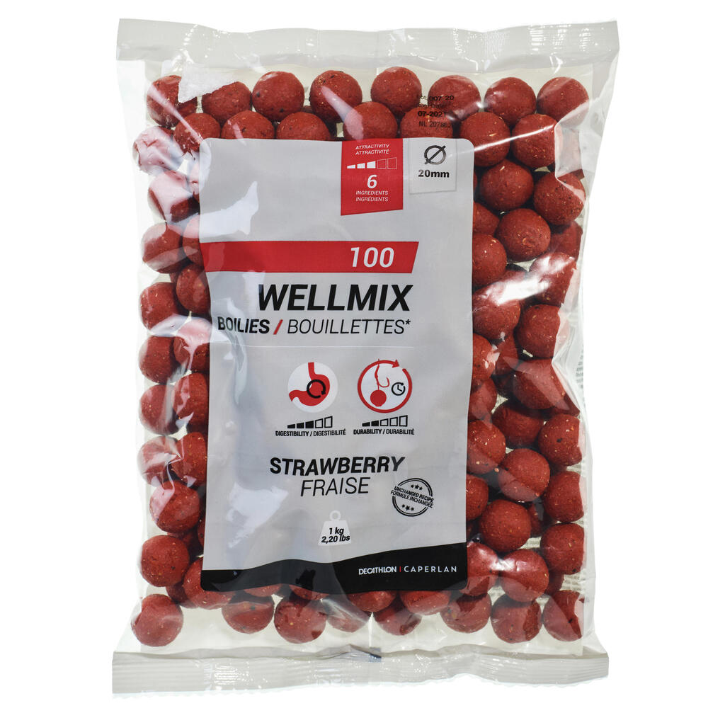 Boiliji za krapolov z okusom jagode WELLMIX (20 mm 1 kg)