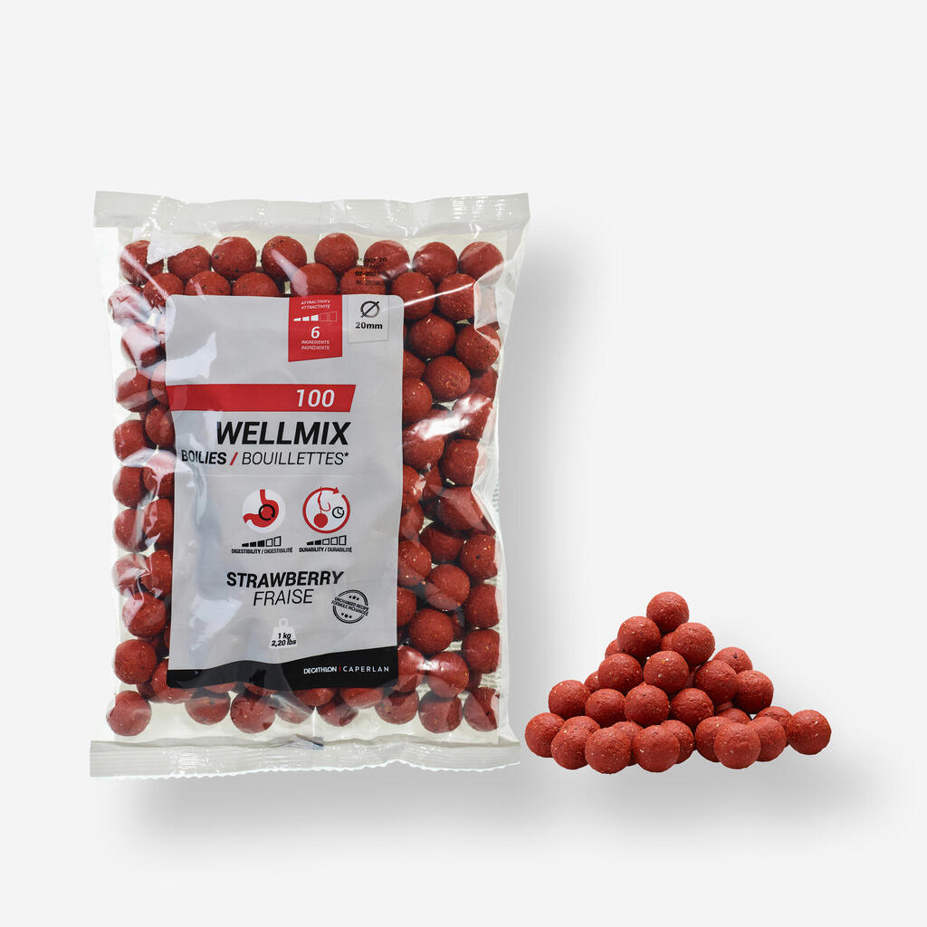 Boilas karpu makšķerēšanai “Wellmix”, 20 mm, 1 kg, ar zemeņu aromatizētāju