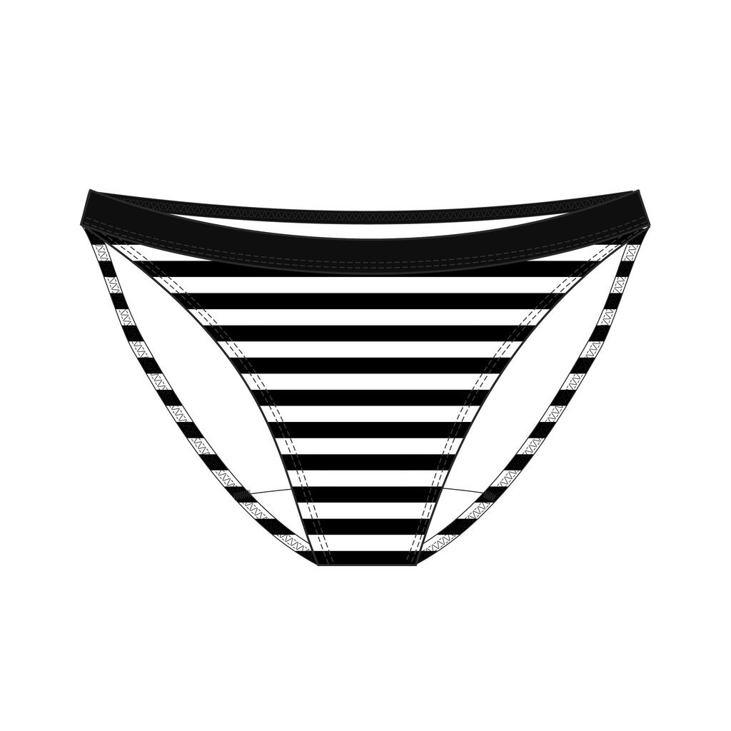 GIRL'S SURF SWIMSUIT BOTTOM CORAL STRIPED BLACK