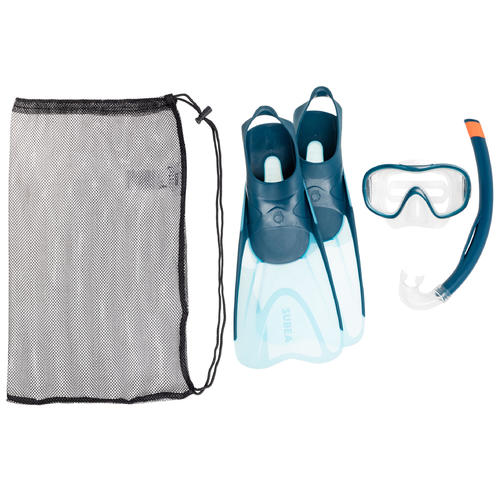 Kit snorkeling et plongée palmes, masque et tuba SNK 500 adulte bleu