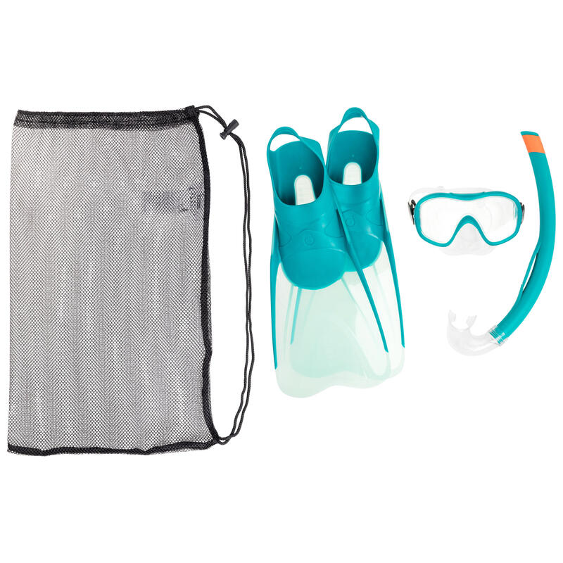 Adult’s diving snorkelling Fins Mask and Snorkel kit SNK 500 - pastel mint