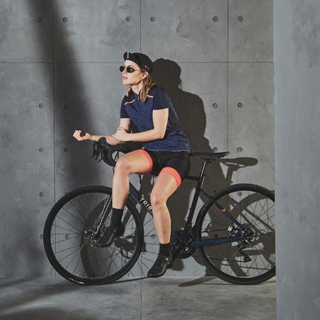 500 Short-Sleeve Cycling Jersey Navy - Women