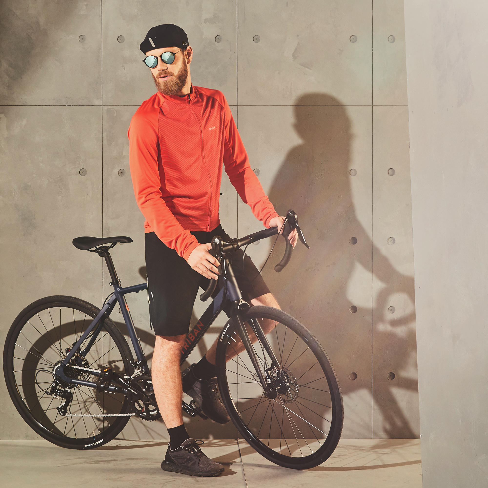MAILLOT VELO ROUTE MANCHES LONGUES ETE ANTI UV HOMME RC100 ROUGE Decathlon