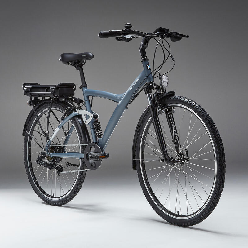 Gedetailleerd President cijfer Elektrische hybride fiets Original 920E grijsblauw | RIVERSIDE | Decathlon .nl