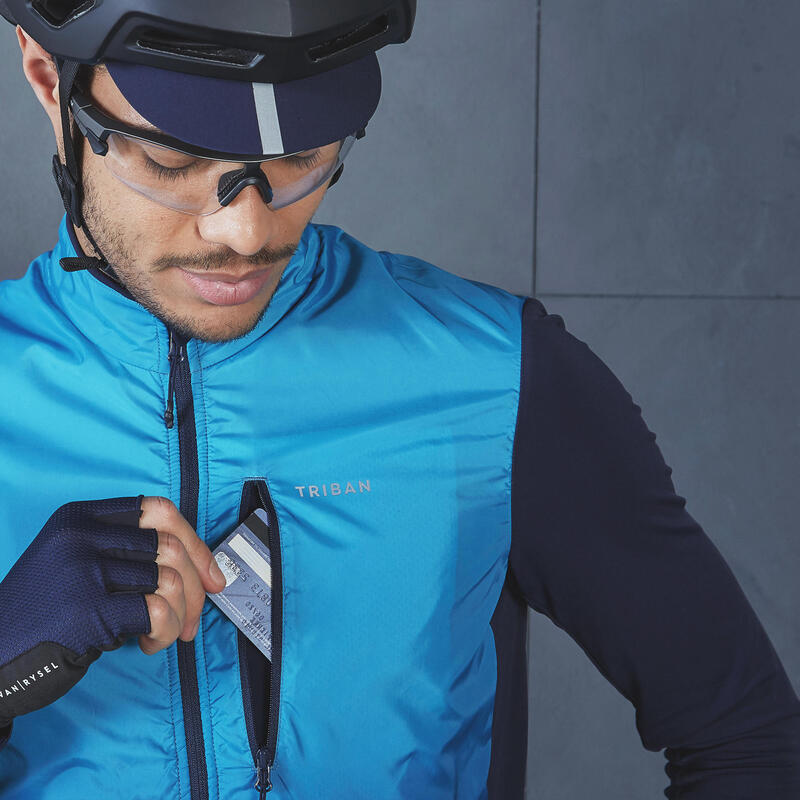 MAILLOT VELO ROUTE MANCHES LONGUES MI-SAISON HOMME - RC500 SHIELD BLEU